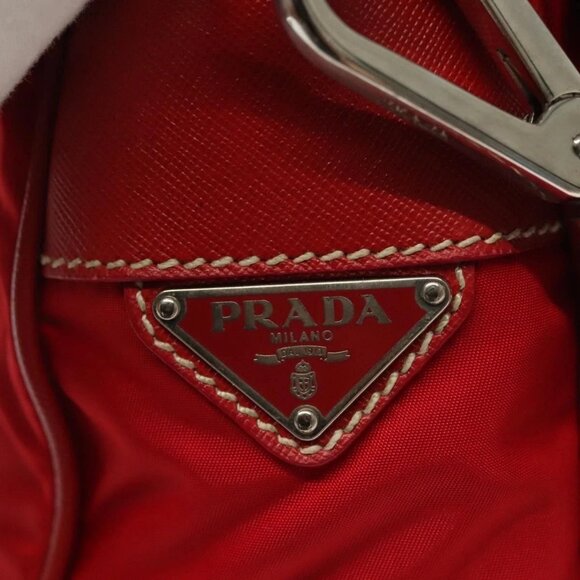 PRADA Shoulder Bag Nylon Leather Red Silver Auth - Picture 7 of 15
